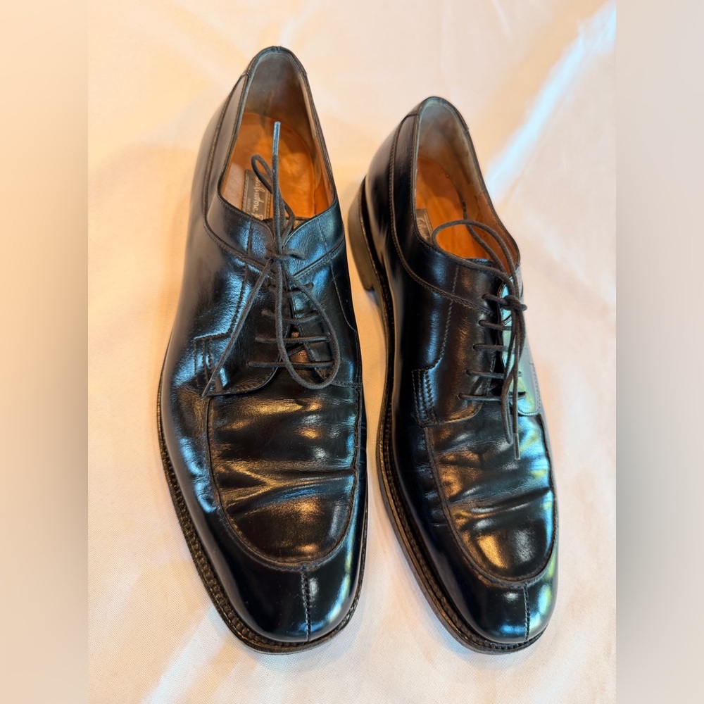 Salvatore Ferragamo Tramezza Black Leather Oxford Shoes Sz 10D